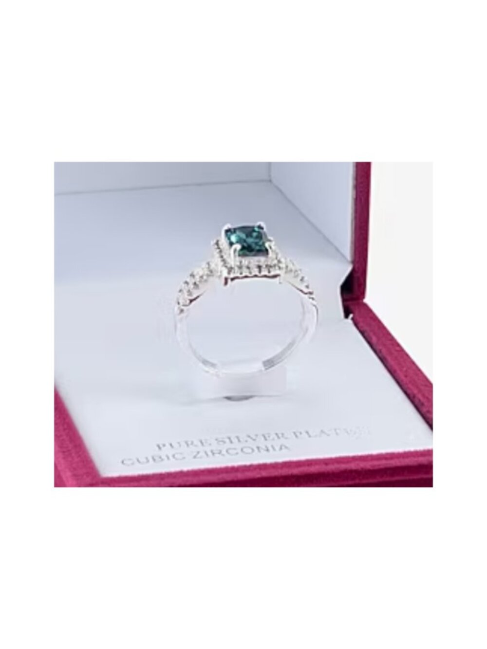 Sparkle Allure Blue Crystal Halo Cocktail Ring | Split Shank Silver Over Brass - Picture 2 of 2